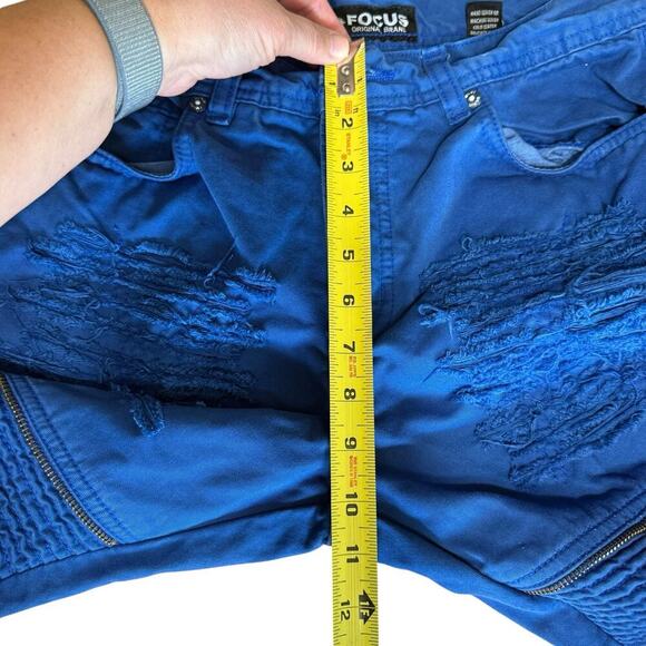 Focus Jeans Men's Royal Blue Distressed Y2K Zippers 32x30 Skinny Streetwear - Picture 10 of 10